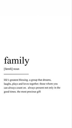 the words family are written in black and white