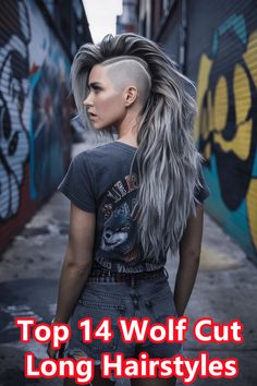 Top 14 wolf cut long hairstyles - beauticiandaily.com How To Grow Out Undercut For Women, Wolf Undercut, Undercut Growing Out Hairstyles, Wolf Cut With Undercut, Long Hair Undercut Women, Long Hair Mohawk, Wolf Cut Long