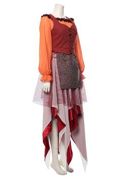 a mannequin dressed in an orange top and skirt with ruffles on the bottom