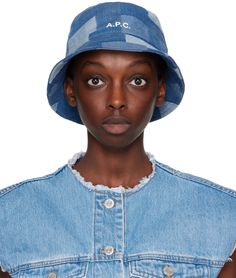 Paneled denim bucket hat in tones of blue. · Logo printed at face · Quilted brim · Twill lining Supplier color: Washed indigo Tones Of Blue, Denim Bucket Hat, Blue Logo, A P, Apparel Accessories, Bucket Hat, Accessories Hats, Street Wear, Women Accessories