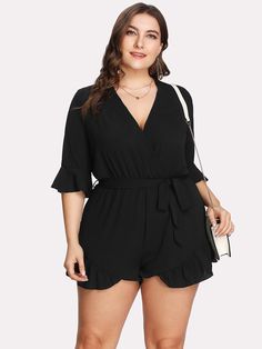 Shirt Romper, Tie Waist Shorts, Wrap Romper, Scuba Dress, Casual Rompers, Jumpsuits And Romper, Black Romper, Look Chic