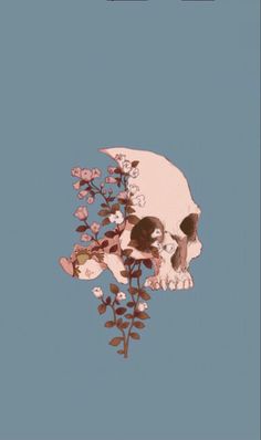 a drawing of a skull with flowers on it