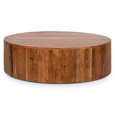 a round wooden table on a white background