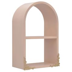 a pink shelf with an arch on top