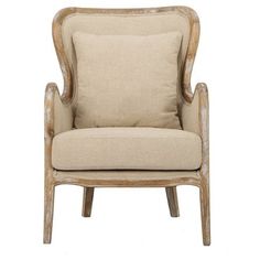 a beige chair with a tan pillow on the back and armrests that have been turned to look like an armchair