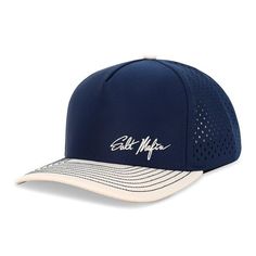 an embroidered cap with the words,'golf naps'on it in white and blue