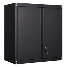 a large black cabinet with two doors on the front and one door open to reveal a key