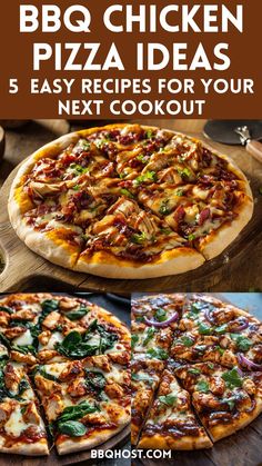 the bbq chicken pizza is ready to be eaten and served for your next cookout