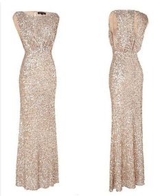 two dresses that are gold and one has a backless top on the other side