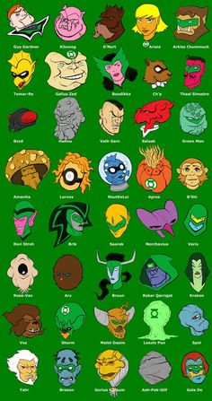 an image of many different avatars in the style of cartoon character heads on green background