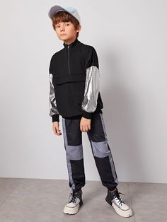 Boys Zip Half Placket Metallic Sleeve Pullover #Sponsored , #Ad, #Placket#Zip#Boys Bomber Jacket, Normcore, Halloween