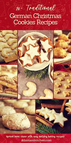 an advertisement for german christmas cookies with pictures of different kinds of cookies and other holiday treats