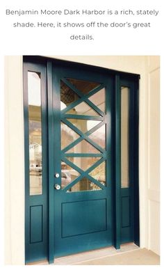 the front door is painted teal green