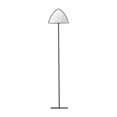 a black and white photo of a floor lamp on a white background with the shade off