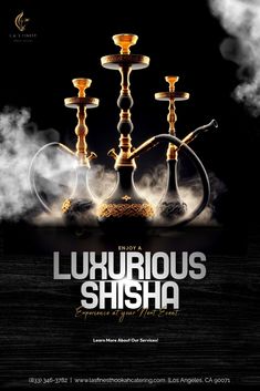 Experience Luxury Shisha at Your Next Event! 🎉

Looking to add a touch of elegance and excitement to your special occasion? Our premium shisha services are the perfect addition to any event, offering a luxurious and unforgettable experience for you and your guests.

📲 Learn more about our services and elevate your event today!

#LuxuryShisha #EventPlanning #HookahExperience #LAsFinest #BookNow #PartyVibes Snapchat Streaks, Business Branding Inspiration, Afrocentric Art, Catering Services, Our Services, Design Reference, Branding Inspiration, Business Branding, Event Planning