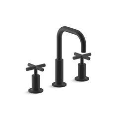 two faucets with black handles and no handles