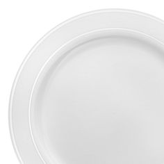 an empty white plate is shown on a white background with the rim slightly bent down