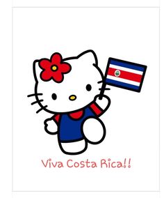 a hello kitty holding a flag with the word viva costa rica in spanish on it