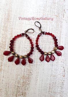 Red Boho Chic Earrings, #VintageRoseGallery , #etsy  Red Chandelier Earrings , Bohemian Earrings, Artistic Earrings , Statement  Earrings Red Teardrop Chandelier Earrings As Gift, Burgundy Dangle Earrings, Red Vintage Earrings For Celebrations, Handmade Burgundy Drop Earrings, Handmade Burgundy Dangle Earrings, Red Nickel-free Chandelier Earrings As Gift, Red Earrings For Celebrations, Red Pierced Earrings For Celebration, Bohemian Red Hoop Earrings With Dangling Beads