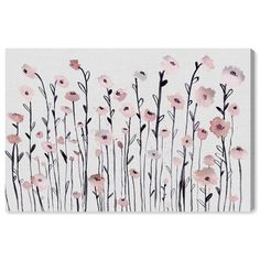 pink flowers on white background with black lines