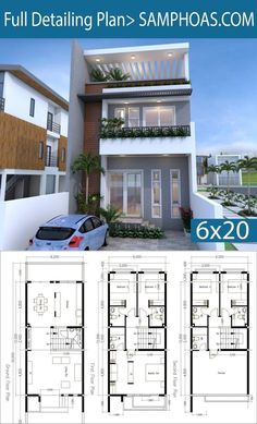 two story house plan with floor plans and measurements