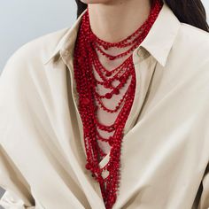 ZAA Vintage Red Beads Chains Boho Multilayer Tassel Necklaces for Women 2024 Trend Choker Necklace Beaded Seashell, American Street Fashion, Vintage Statement Jewelry, Handmade Statement Necklace, Rope Weave, Red Rope, Neck Accessories, Red Beads, Seashell Necklace