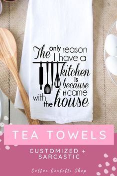 the tea towel is on top of a table with utensils