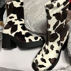 Nwot Cute Cow Print Boots To Add A Lil Bit Of Pizzazz To Your Outfit! I Have The All Black Klayton Boots And They’re Super Comfortable And Versatile, Dress Them Up Or Down! Sadly I Just Have Too Many Shoes And Need To Downsize My Wardrobe Casual White Suede Boots, Casual Wide Calf Platform Boots With Square Toe, White Square Toe Platform Boots For Fall, Cream Closed Toe Boots For Fall, Casual Beige Square Toe Boots, Brown Casual Platform Boots With Square Toe, Trendy Cream Platform Boots With Round Toe, Casual Brown Platform Boots With Square Toe, Cream Round Toe Boots For Fall