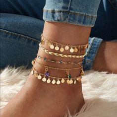 Brand New Approximately 10 Inches Long Each Thank You For Stopping By! All Offers Are Considered Please Follow Sharing Is Caring! Star Decor, Anklets Boho, Coin Design, Gold Armband, Star Decorations, Foot Jewelry, Chain Anklet, Anklet Jewelry, Body Jewellery