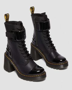 Elegant Winter Shoes, Polished Wardrobe, Funky Footwear, Chunky Combat Boots, Casual Winter Boots, Goth Boots, Black Dr Martens, Yellow Heels, Leather Heeled Boots