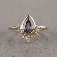 salt and pepper diamond Rose Gold Oval Engagement Ring, Pear Diamond Ring, Pear Diamond Engagement Ring, Pear Diamond Rings, Future Engagement Rings, Pear Shaped Engagement Rings, Pear Ring, Black Diamond Ring, Pear Diamond