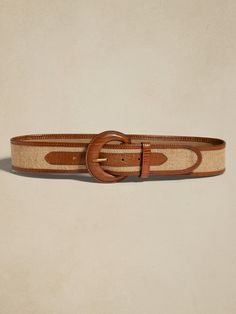 The ideal accessory for warm-weather adventures, this luxurious belt is modeled after a piece from our archives, crafted from luxurious linen and complimented with sturdy leather details and a leather-wrapped buckle.  Designed to be worn at the waist.  Designed to be worn at the waist.  Width: 2" XS: 27-31" S: 29-33" M: 31-35" L: 34-38" XL: 38-42" XXL: 42-46" Luau Costume, Hawaiian Clothing, Luau Birthday Party, Luau Birthday, Hawaiian Luau, Designer Belts, Leather Belt Bag, Brown Leather Belt, Best Amazon