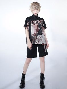 ❤︎ Dark Knight Command Summer Hansmlorolita Print Prince Shirt❤︎

⚠️ It takes about 3-4 weeks to ship the product. Ouji Shorts, Prince Shirt, Ouji Fashion, Gothic Shorts, Gothic Blouse, Polka Dot Headband, Rose Embroidery, Layer Dress, Collar Designs