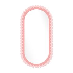 a pink oval mirror with scalloped edges on a white background for text or image