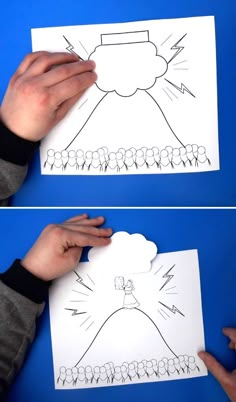 someone is making a paper cut out of a cloud with clouds and lightnings on it