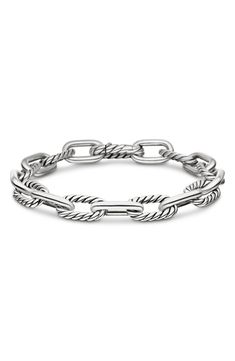 This chunky chain bracelet features alternating twisted and smooth links made of sterling silver and adds polished shine to any wrist stack. 7 1/2" length Push-clasp closure Sterling silver Imported Yurman Bracelet, Amulet Charm, Christmas List Ideas, Small Bracelets, Jewelry Bracelets Silver, David Yurman Jewelry, Bead Bangles, Women's Bracelets, Silver Chain Bracelet