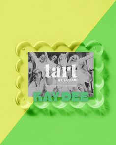 an advertisement for kaydeee's new album, tart by taylor on yellow and green background