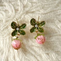 Y2k Food, Vine Earrings, Earrings Y2k, Strawberry Leaves, Strawberry Earrings, Handwritten Gifts, Y2k Cute, Pink Strawberry, Chunky Earrings