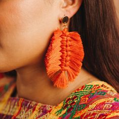 Calabaza - Oreja Linda Orange Tassel Drop Earrings, Orange Tassel Drop Earrings As Gift, Orange Tassel Drop Earrings For Gift, Bohemian Orange Tassel Earrings, Bohemian Orange Fringe Earrings, Bohemian Orange Tassel Earrings For Festivals, Orange Fringe Dangle Earrings, Orange Tassel Dangle Earrings, Adjustable Orange Tassel Earrings