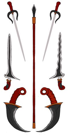 an image of two swords with red handles