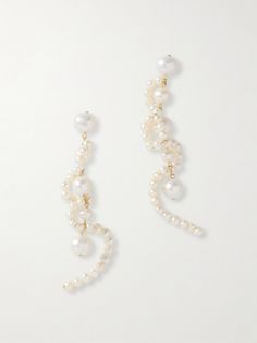 Almost like seafoam, Completedworks' earrings trickle beautifully with freshwater pearls that glow when they hit the light. Set with gold-plated findings, the pearls' gradating sizes give a nice drape through the silhouette. My Wish List, Flat Dress Shoes, Bead Necklaces, Fashion Jewelry Earrings, At The Top, Summer Accessories, Wish List, Silk Scarves, Gold Plated Jewelry