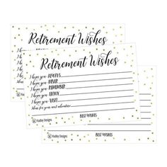 two retirement wishes cards with gold dots on them