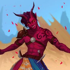 an animated image of a demon holding two swords