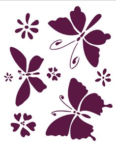 the butterfly stencil is shown in purple and has four different designs on it