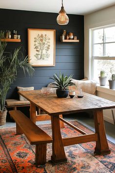 25+ Boho Accent Wall Dining Room Ideas Dark Kitchen Accent Wall, Shiplap Wall In Dining Room, Grey Accent Wall Dining Room, Wallpaper For Dining Area, Wallpaper Accent Wall In Dining Room, Dining Room Dark Accent Wall, Diy Dining Room Accent Wall Ideas, Dark Gray Dining Room Walls, Boho Wainscoting Ideas