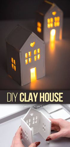 the diy clay house is lit up and ready to be used as a decoration