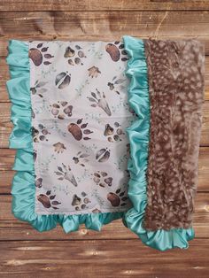 Baby Ruffle Blanket - Woodland Animal Tracks and Fawn Minky Woodland Blanket - DBC Baby Bedding Co Deer Baby Blanket, Ruffle Blanket, Woodland Blanket, No Sew Blankets, Animal Tracks, Fleece Baby Blankets, Woodland Animal, Baby Deer, Minky Fabric