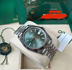 We buy - Sell & Trade  if your looking to trade or sell something, contact us. IG   the_watch_dad model # 126334 Green Mint Dial this watch is pre- owned , complete set 2023 full links  9 out 10 condition overall. ( light scratches ) nothing major  save 700 off a new ones price Buy Sell Trade, Green Mint, Rolex Datejust, Accessories Watches, Rolex, Wrist Watch, Jewelry Watches, Mint, Green