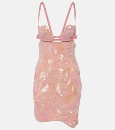 Heartbeat sequined asymmetric minidress in pink - Nensi Dojaka | Mytheresa Heart Shaped Bag, Denim Tank Top, Mini Wrap Skirt, Denim Tank, Spring Knits, Spring Bags, Wedge Espadrilles, Cut Out Swimsuits, Strapless Gown