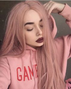 Lace Front Wigs Pink Wigs for Women Synthetic Rose Wig Long Wavy Candy Pink Hair, Wigs Hairstyle, Eva Hair, Pink Hair Color, Straight Lace Front Wig, Dust Pink, Peach Hair, Pastel Pink Hair